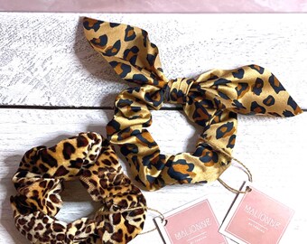 Leopard Scrunchie Duo | Leopard Velvet Scrunchie | Cheetah Bunny-Tail | Leopard Short-Tail | Leopard Scrunchie | Wild Animal Print Scrunchie