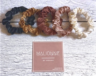 Skinny Silk Satin Neutral Scrunchies | Silk Earth Tone | Silk Skinny Scrunchies | Skinny Hair Ties | Skinny Scrunchie Pack | Classic Silk
