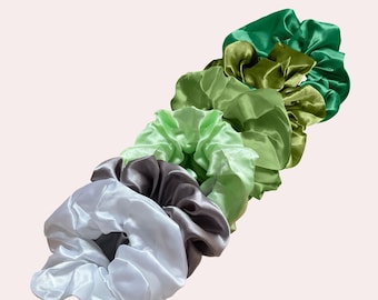 Silk Satin Jungle Hair Scrunchies | Green-Toned Silk Scrunchies | Army Scrunchies | Silk Satin Scrunchy | Silk Hair Tie | Neutral Scrunchies