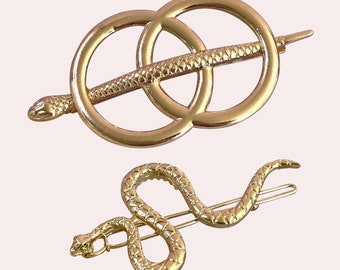 Medusa Hair Clips | Serpent Hair Barrette | Snake Retro Hair Clip | Vintage Minimalist Hair Pin | Slithering Gold Clips | Fun Runway Clips