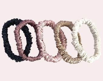 Neutral 100% Silk Scrunchies | Silk Earth Tone | Silk Skinny Scrunchies | Silk Skinny Hair Ties | Skinny Scrunchie Pack | Pure Mulberry Silk