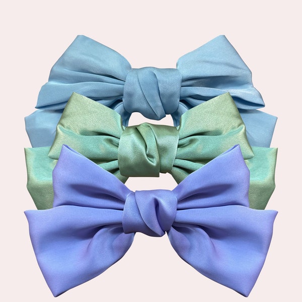 Kiki Cool-Toned Bow Set | Pastel Bows | Sailor Bows | Handmade Satin Bow | French Girl Clip | Big Bow Barrette | Large Cosplay Bow | Wedding