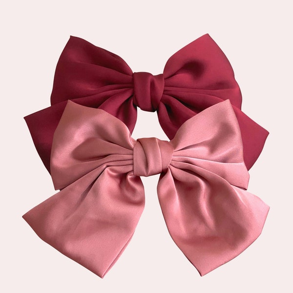 Kiki Bow Set | Large Hair Bow | Bow Barrette | Red Bow |  Handmade Satin Bow | Big Bow | Fabric Mauve Sailor Clip | Alice Cosplay Pink Bow