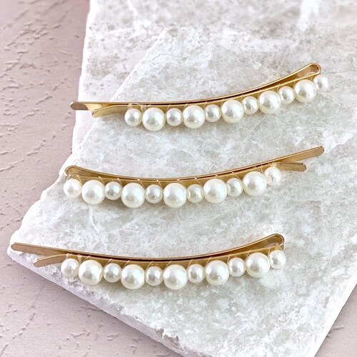 Trendy Pearl Bobby-pin | Dainty Pearl Hair Clips | Small Pearl Hair Clip | Runway Alloy Clips | Elegant Hair Clips | Pearl White Hair Clips