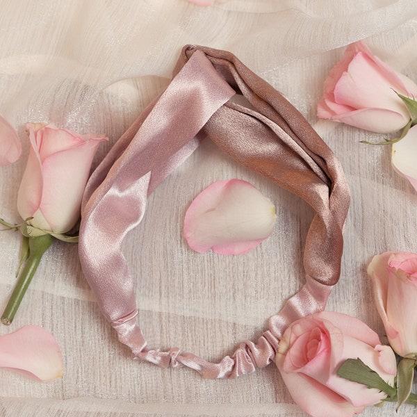 Contrast Pink Satin Headband | Metallic Rose Headband | Head Wrap | Satin Turban | Bandana Headband | Satin Wrap | Duotone | Preppy Headband