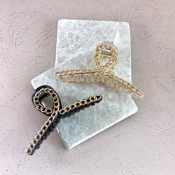 Gigi Chain Hair Claw Set | Runway Hair Barrette | Elegant Hair Claw | Minimalist Hair Claw | Paris Hair Clip | Translucent Hair Claw | Gifts