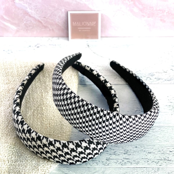 Coquet Plaid Headband Set | Monocromatic Checkered Headbands | Fall Tartan Headband | Wide Houndstooth Headband | French Glen Check Headband