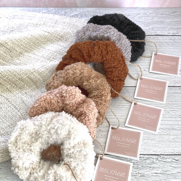 Woven Neutral Scrunchie Set | Knit Wool Scrunchies | Cozy Scrunchie | Cable Knit Scrunchy | Earth-Toned Sherpa Scrunchie | Fluffy Scrunchies
