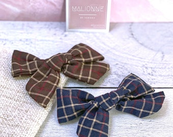Mini Knot Plaid Bows | Dainty Linen Bows | Mini Checkered Bow Hair Clips | Girly Hair Clips | Schoolgirl Hair Bow | Fun Bows | Retro Runway