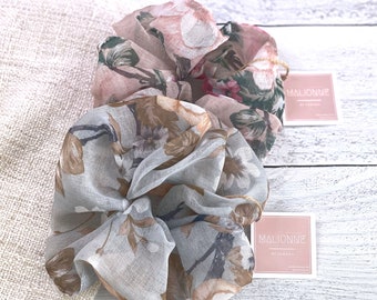 OVERSIZED Organza Floral Island Scrunchies | MESH Scrunchies | Jumbo Vintage Scrunchie | Puffy Botanical Scrunchie | Extra Large Scrunchie