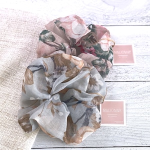 OVERSIZED Organza Floral Island Scrunchies | MESH Scrunchies | Jumbo Vintage Scrunchie | Puffy Botanical Scrunchie | Extra Large Scrunchie