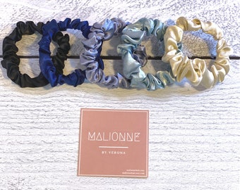 Skinny Silk Satin Blue Scrunchies | Silk Cool-Tone Hair Ties | Silk Skinny Scrunchies | Skinny Satin | Blue Scrunchie Pack | Silk Hairbands