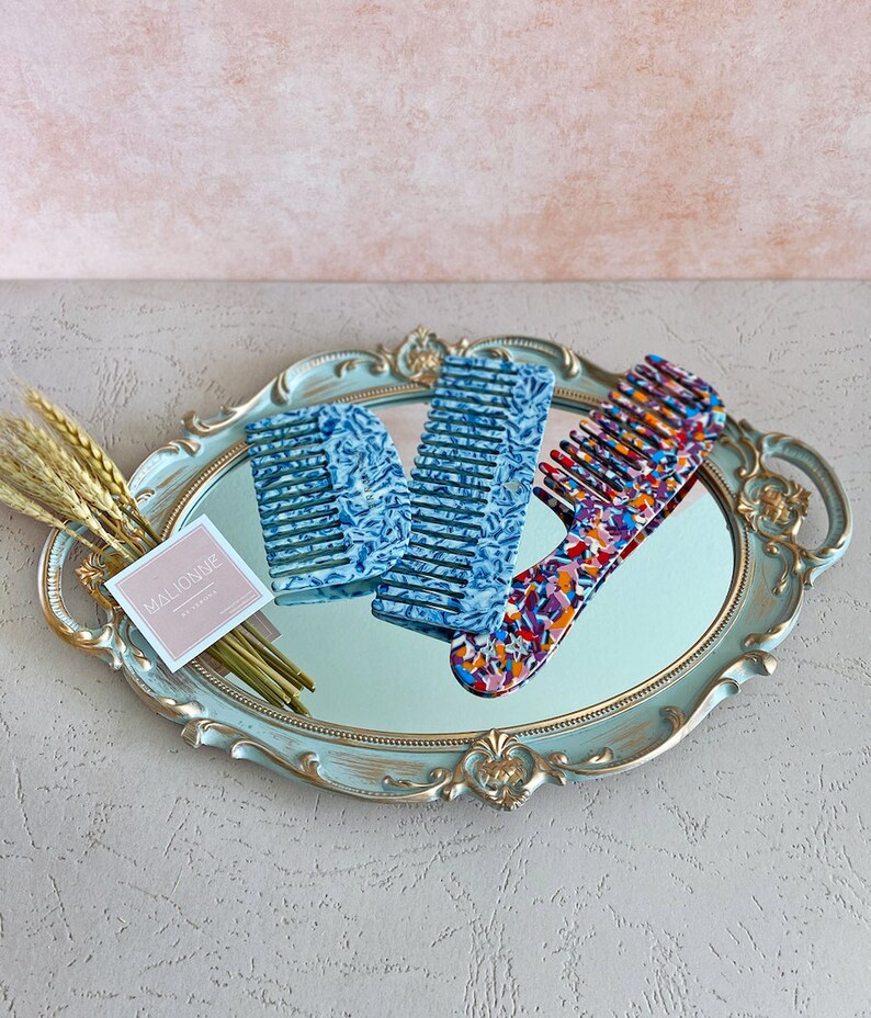 Ciel & Amélie Comb Set Porcelain Blue Comb Rainbow Comb Acetate Comb Resin Comb Marble Comb Travel Combs Colorful Women Gift Whole Set