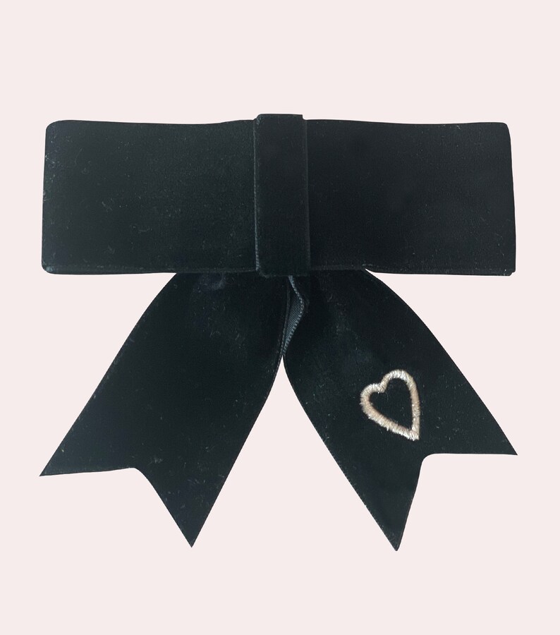 Preppy Embroidered Bow Bridgerton Bow Velvet Bow Classy Bow Barrette Woman/'s Heart Bow Blair Gossip Girl Bow Soft Black Barrette