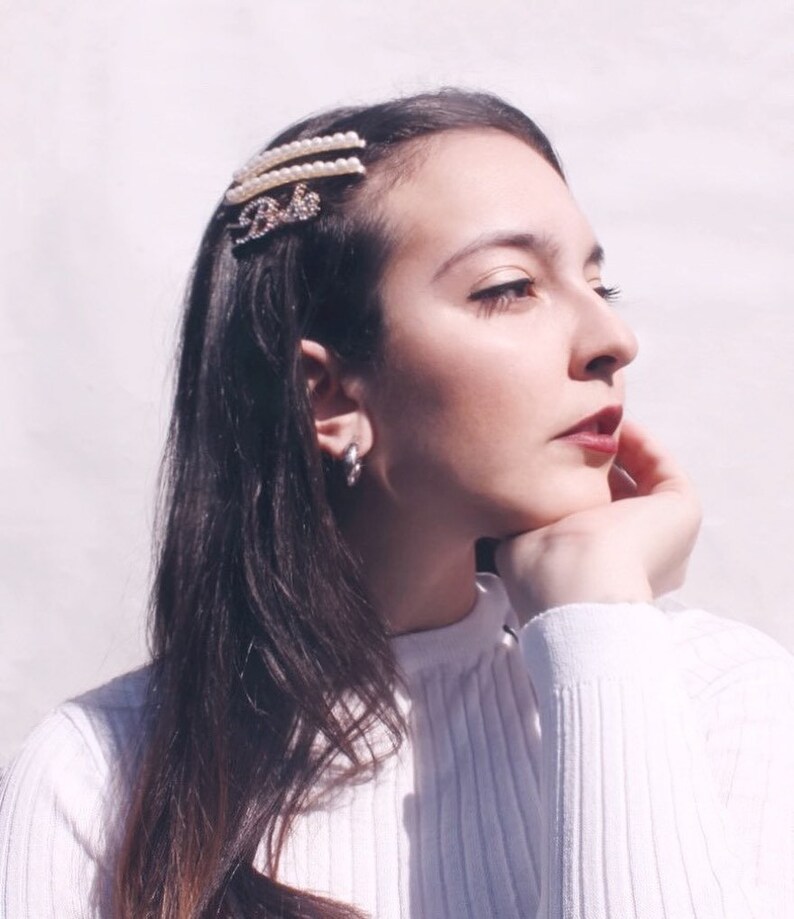 Trendy Pearl Bobby-pin  Dainty Pearl Hair Clips  Small Pearl Straight Double