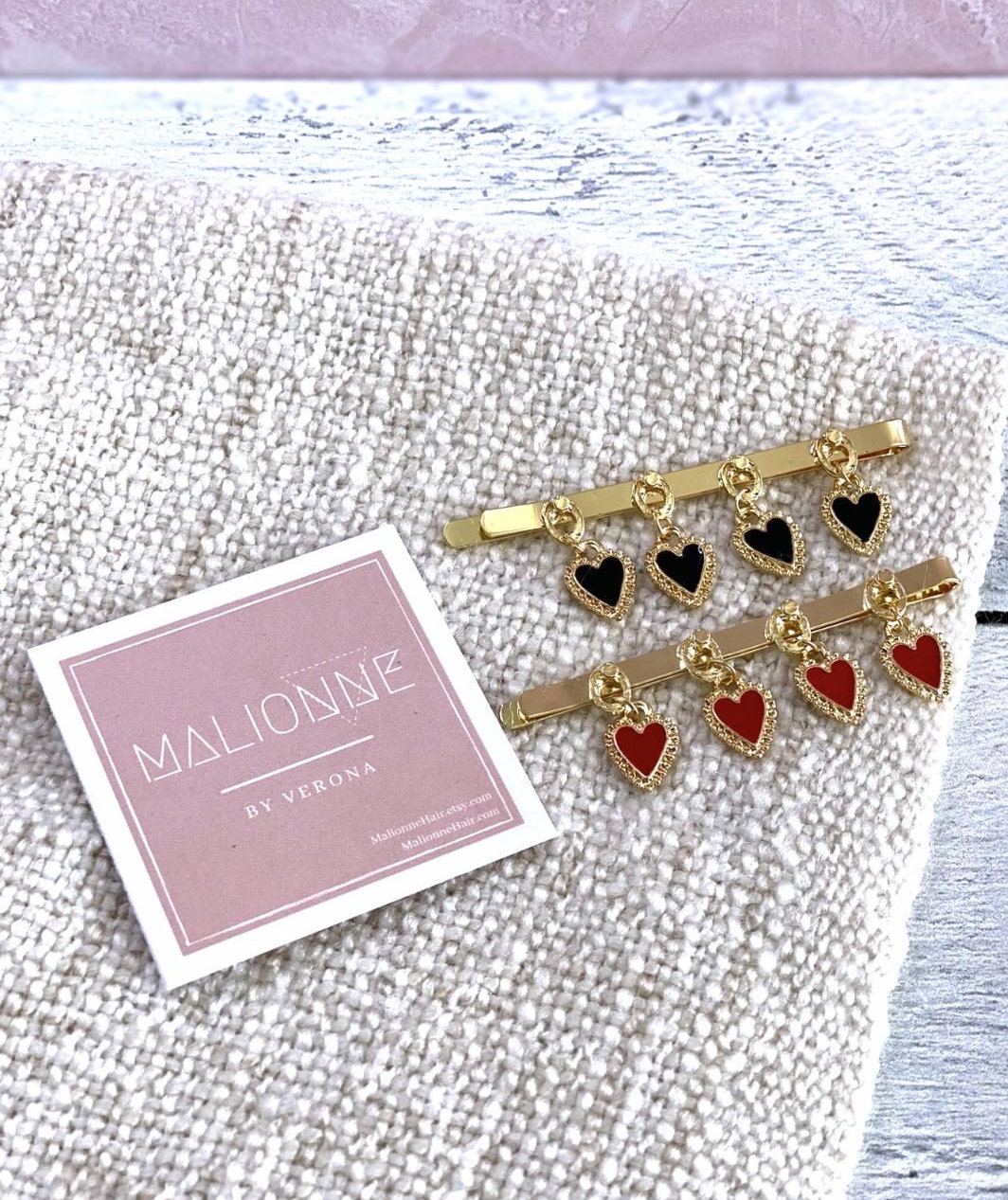 Dangling Heart Hair Clip Set Black Heart Hair Clip Red Etsy