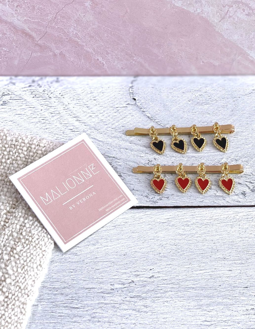 Dangling Heart Hair Clip Set Black Heart Hair Clip Red Etsy