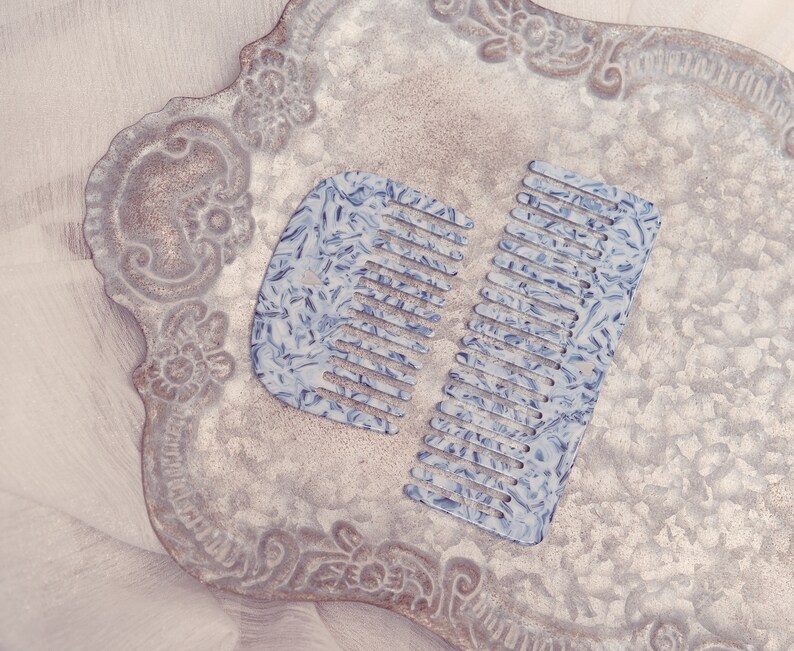 Ciel & Amélie Comb Set Porcelain Blue Comb Rainbow Comb Acetate Comb Resin Comb Marble Comb Travel Combs Colorful Women Gift image 4