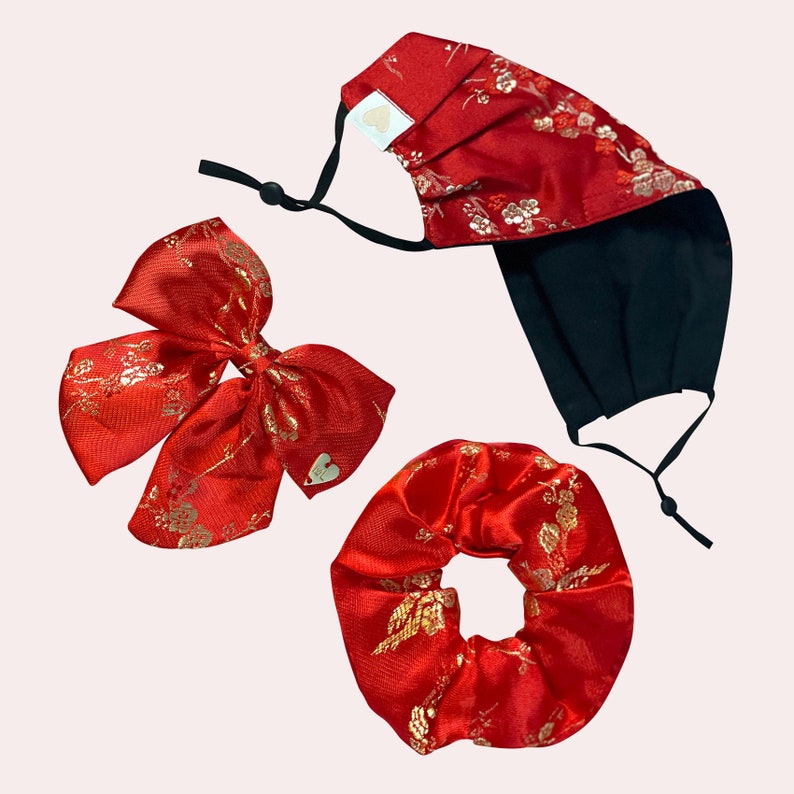 Chinese Brocade Bow Oriental Hair Clip Lunar Barrette Asian Wedding Hair Clip Red Metallic Bow Lunar New Year Asian Hair Bow