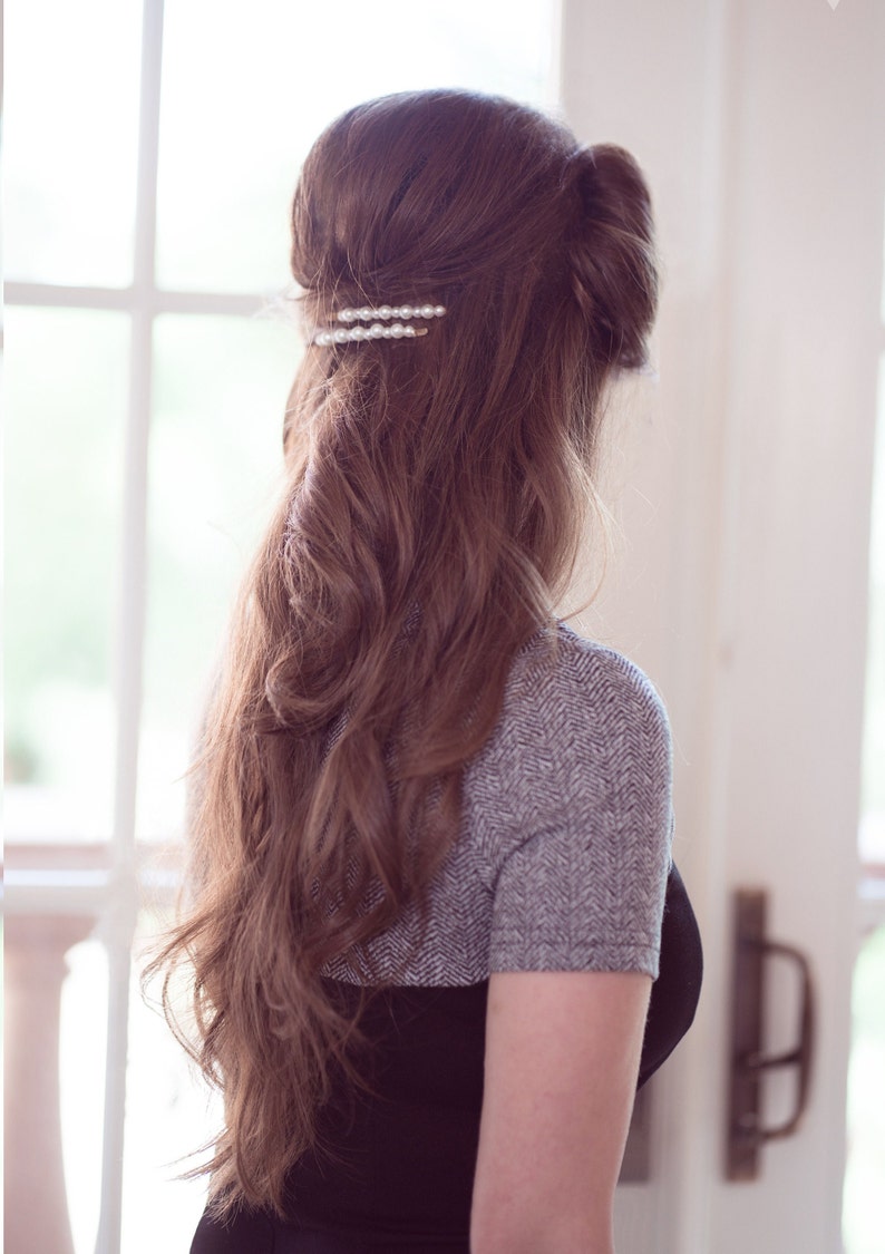 Trendy Pearl Bobby-pin  Dainty Pearl Hair Clips  Small Pearl Alternating Double