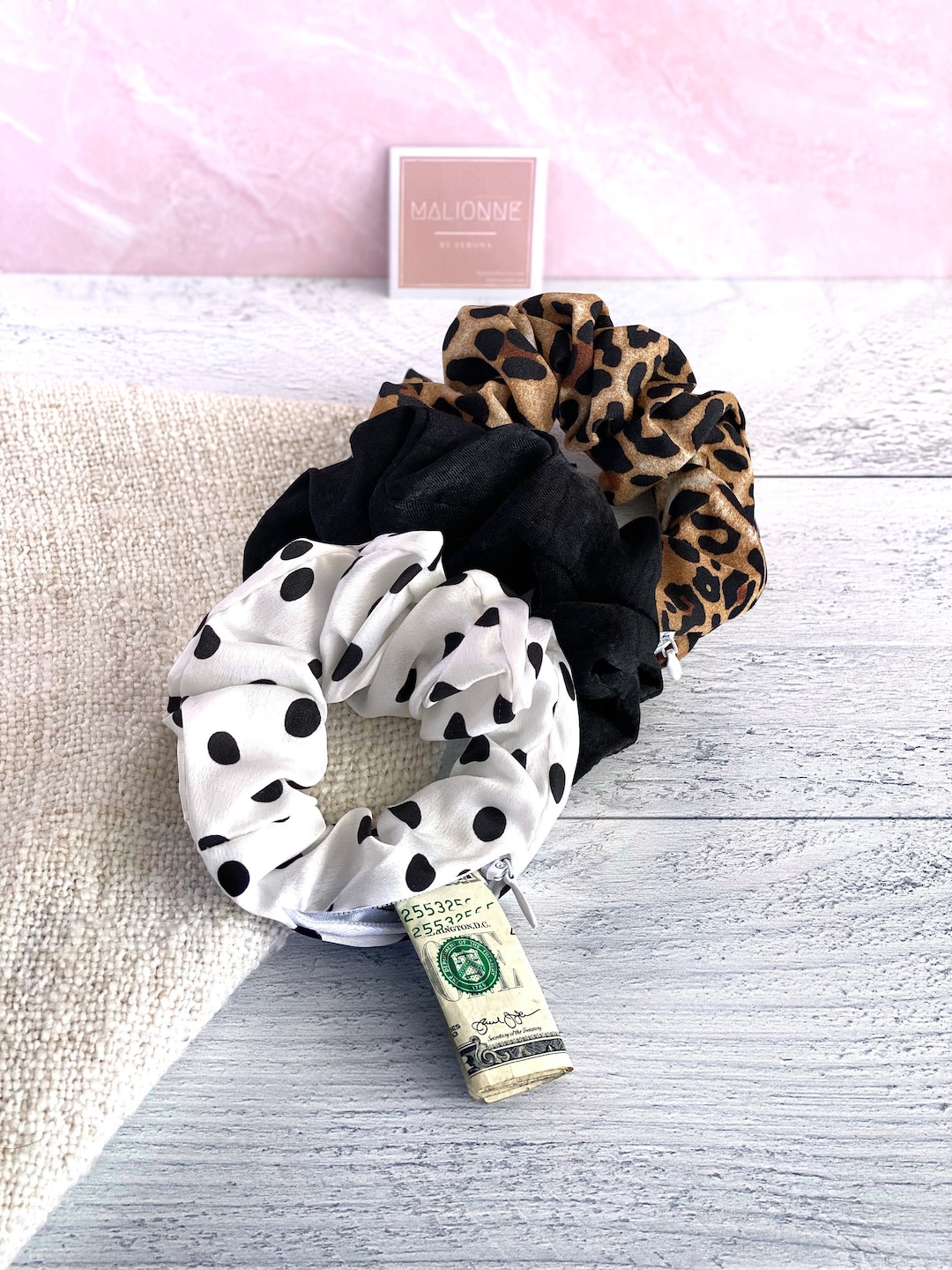 Pattern Stash Scrunchie Workout Scrunchie Easy Zipper Scrunchie Cheetah