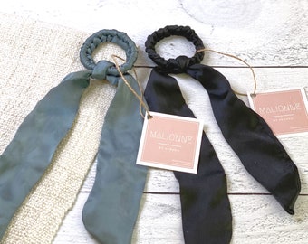 Oasis Long-Tail Hair Tie Set | Braided Scarf Hair Tie | Braided Scrunchies | Ballerina Silk-Satin Hair Ties | Lara Jean Inspired Scrunchies