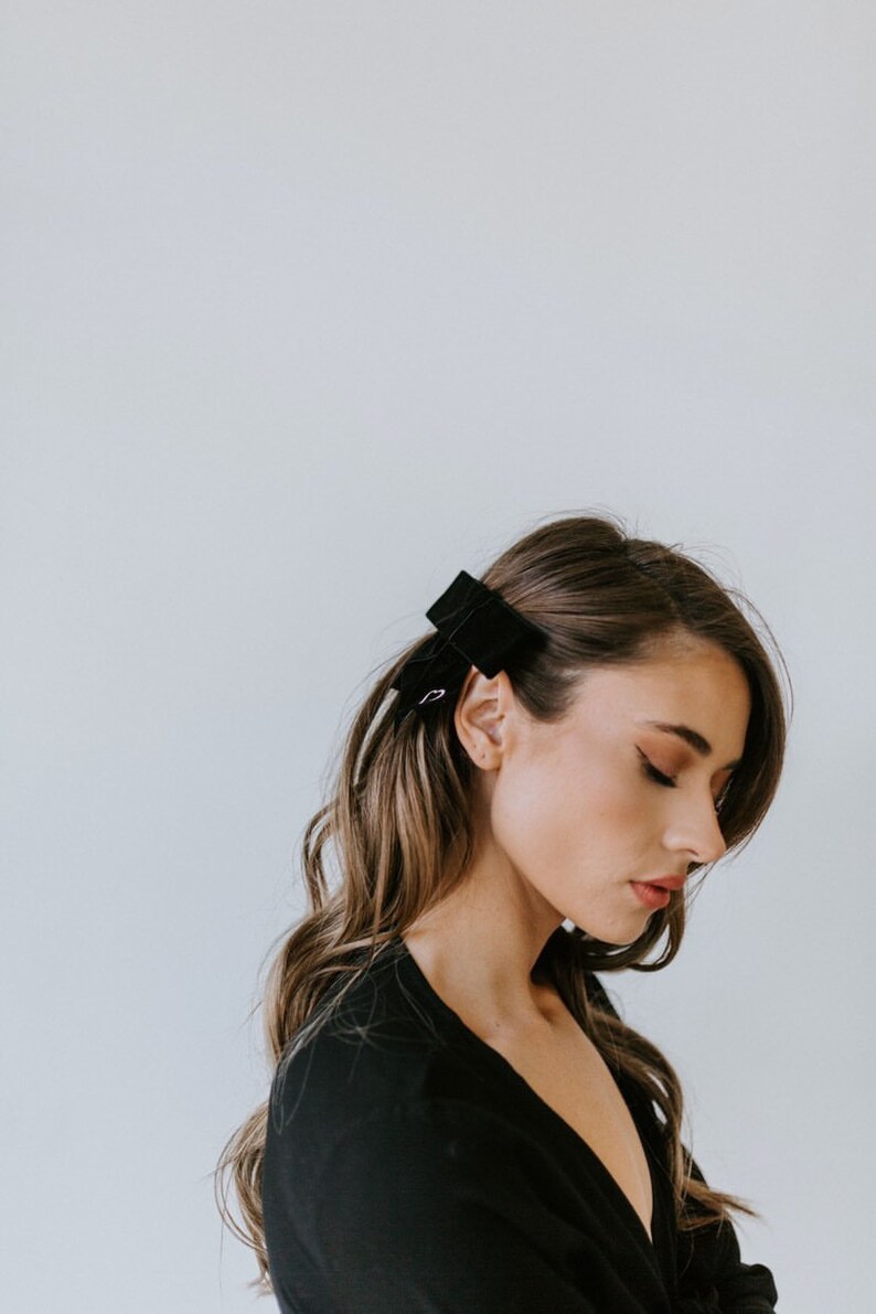 Preppy Embroidered Bow Bridgerton Bow Velvet Bow Classy Bow Barrette Woman/'s Heart Bow Blair Gossip Girl Bow Soft Black Barrette