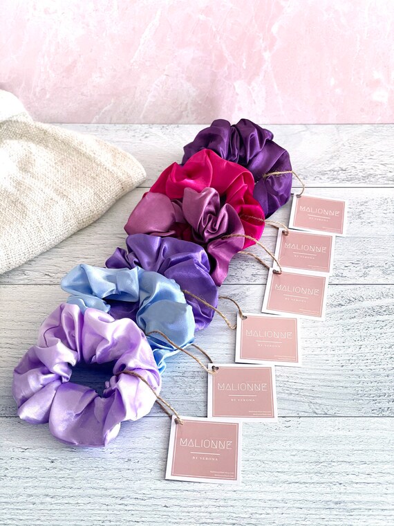 Silk Satin Purple Hair Scrunchies Indigo Silk Scrunchies Fun Cool