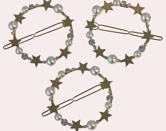 Galactic Hair Clip | Celestial Ring Barrette | Pearl Clip | Star Hair Clip | Oversized Hair Clip | Astronomical Hair Pin | Bridal Hair Clip