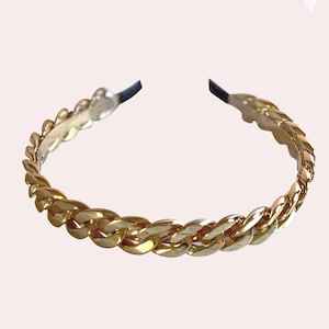 Chained Reactions Headband Chainmail Headband Gold Chain Hairband Thick Chain Headband Trendy Minimal Chain Band Runway Inspired image 1