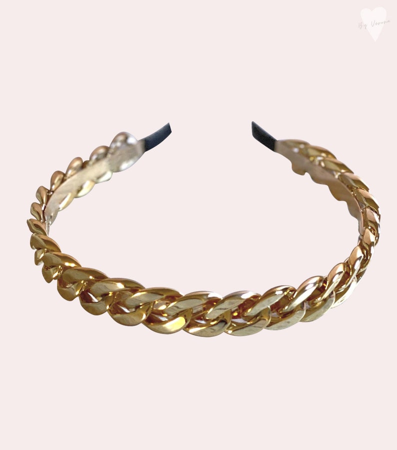 Chained Reactions Headband Chainmail Headband Gold Chain Hairband Thick Chain Headband Trendy Minimal Chain Band Runway Inspired image 1