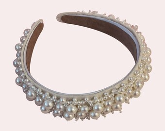 Aphrodite Pearl Bridal Headband | Hand-beaded Headband | Parisian Headband | Elegant White Wedding Headband | Pearl Bridal Headband | Crown