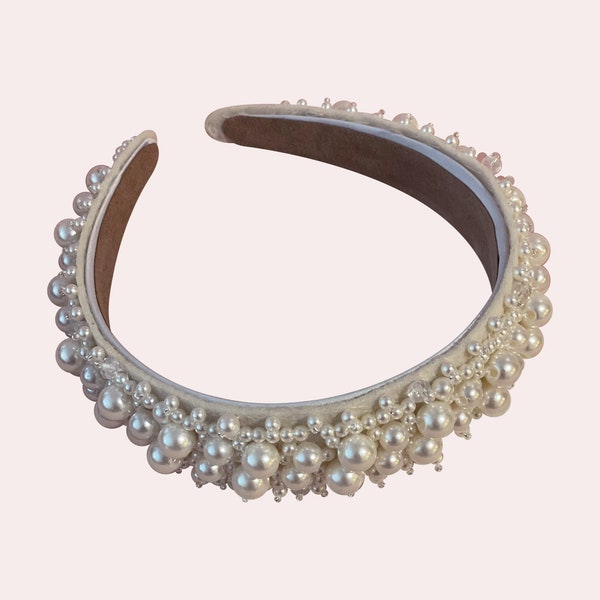 Aphrodite Pearl Bridal Headband | Hand-beaded Headband | Parisian Headband | Elegant White Wedding Headband | Pearl Bridal Headband | Crown