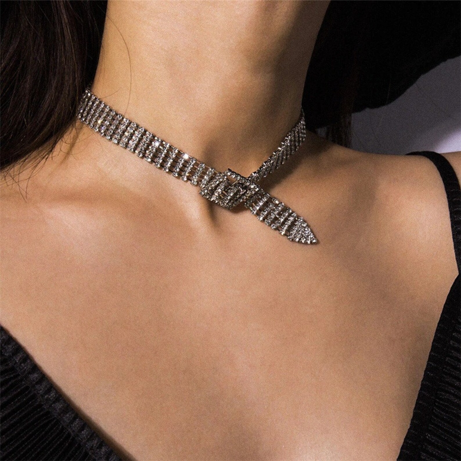 Women Belt Design Choker Necklace Bracelet Crystal Buckle Etsy