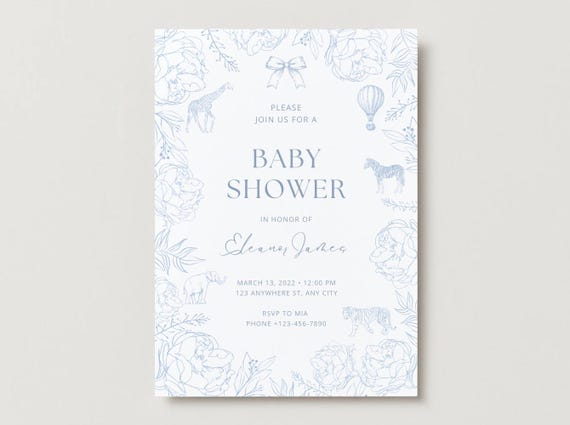 Blue Elegant Baby Shower Invitation