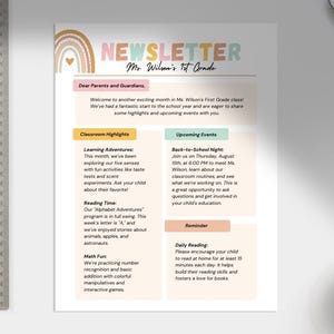 Classroom Newsletter Template | Pastel Color Boho Style