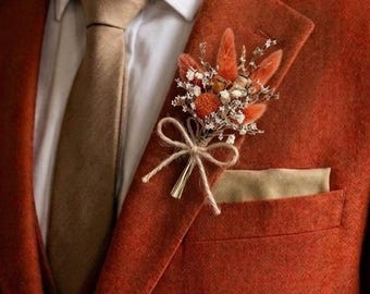 Rustic Dried Flower Groomsmen Boutonniere, Country Wedding