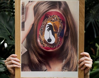 Original Collage Art, In Your Face, Magazine Collage,Mixed Media Art,Surreal Artwork,Paper Collage,Handmade Art,Halloween Wall Art,Weird Art