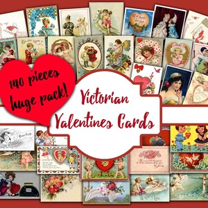 140 tarjetas de San Valentín con estampados vintage, tarjetas de San Valentín retro imprimibles, tarjetas de San Valentín para niños de la época victoriana, tarjetas antiguas para San Valentín