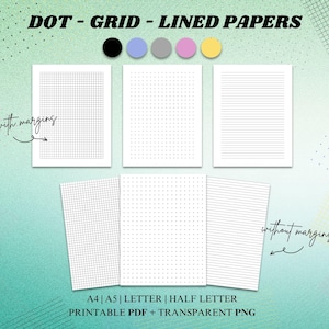 Notebook Paper, Dotted Paper, Lined Paper, Dot Grid Paper, Graph Paper,A5,A4,Half Letter,Letter Size,PDF,PNG,Portrait Planner,Blank Notebook