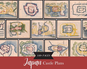 Japan Castle Plans, Japanese Papers, Vintage Japanese Ephemera, Printable Japanese Plans, Junk Journals, Scrapbooking, Japanese Wall Art