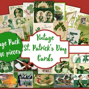 140 cartes vintage pour la Saint-Patrick, papier cartonné imprimable pour la Saint-Patrick, carte irlandaise vintage, éphémères, journal, carte ancienne Erin Go Bragh