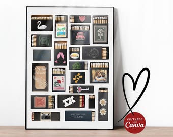 Custom Matchbox Template DIY Canva Black Matchbook Poster First Anniversary Gift for Boyfriend or Girlfriend Birthday Wall Art Couple Gifts