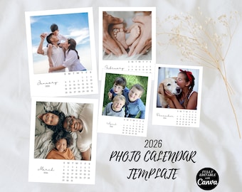 Mall för fotokalender 2026, anpassad fotokalender, Canva-kalendermall, redigerbar Canva, anpassad design, fotoram, fotomall