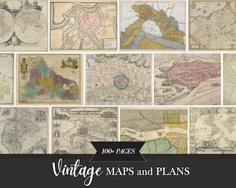 Paquete de más de 100 mapas antiguos, efímeras para revistas basura, álbumes de recortes, manualidades, mapas antiguos auténticos, mapas y planos imprimibles, impresión de mapas, siglos XVII y XVIII.