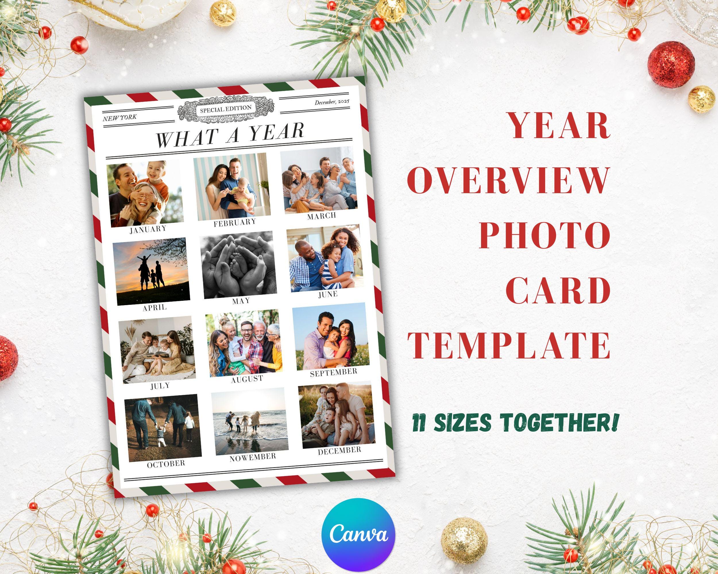 Year Overview Card Template,holiday Photo Card,year in Review Card,what ...