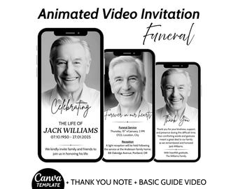 Minimal Funeral Invitation Template, Animated Funeral Video, Memorial Invitation Template, Funeral Invite, Funeral Evite,Celebration of Life