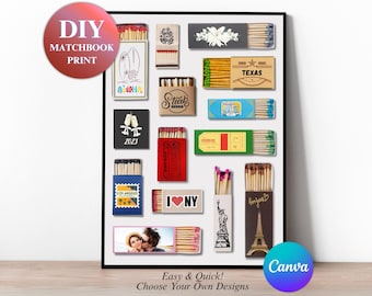 Custom Matchbox Template DIY Canva Matchbook Poster First Anniversary Gift for Boyfriend or Girlfriend Birthday Wall Art Couple Gifts