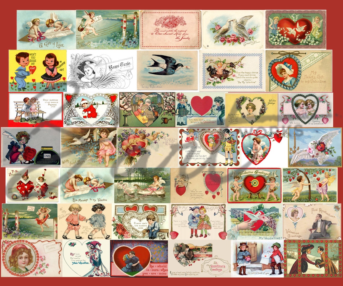 140 Valentine Day Vintage Print Cardstock, Printable Retro Valentine ...