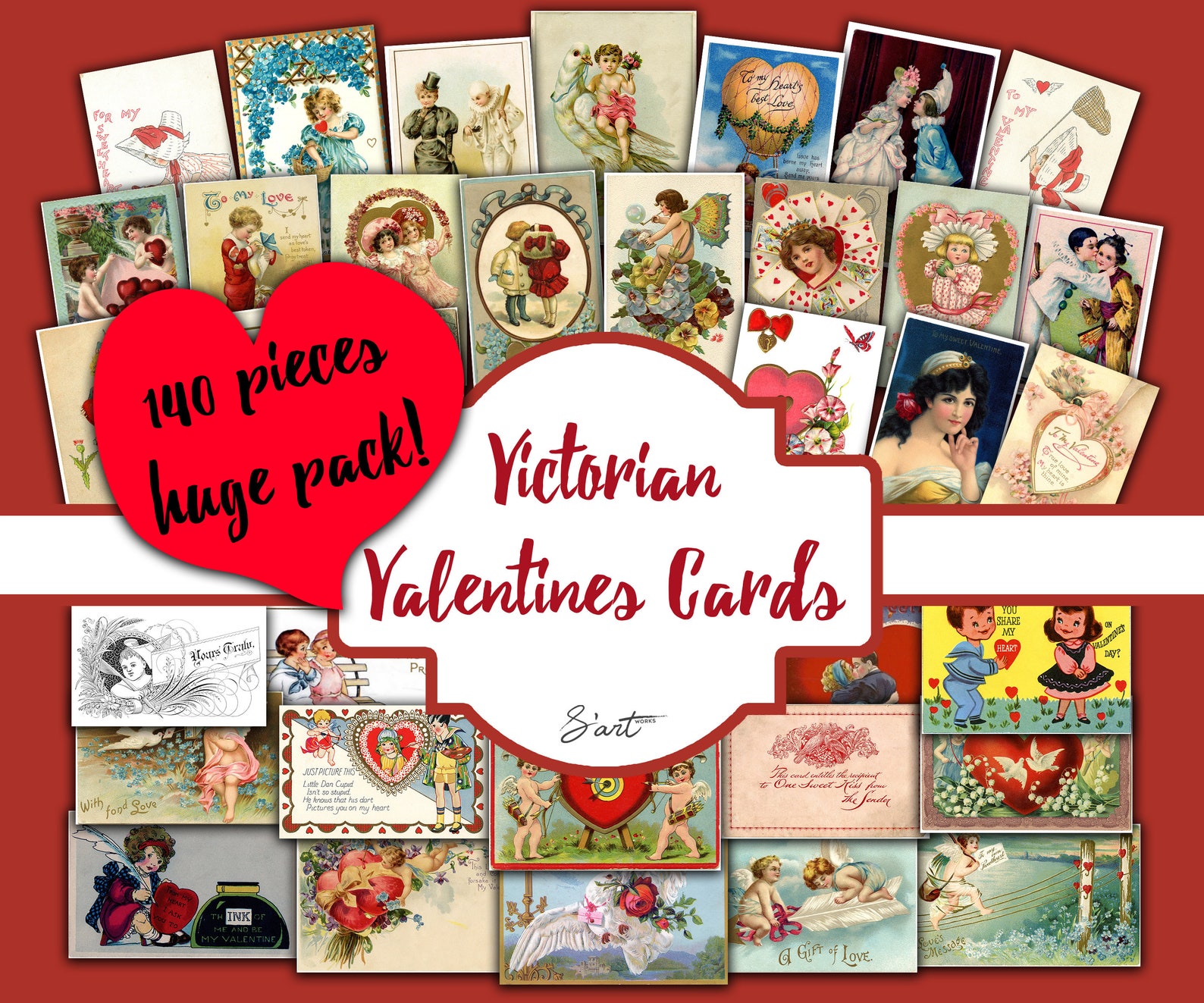 140 Valentine Day Vintage Print Cardstock, Printable Retro Valentine ...